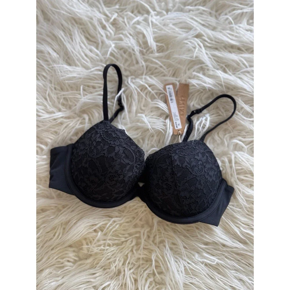 Skims Fits Everybody Lace Push-Up Demi Bra Onyx Size 34B - Picture 3 of 6